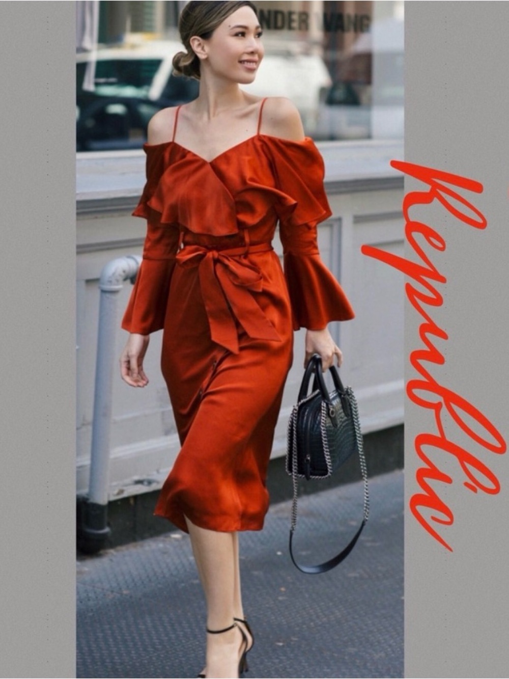 RARE Banana Republic Olivia Palermo Silk Ruffled Midi Dress Size 6